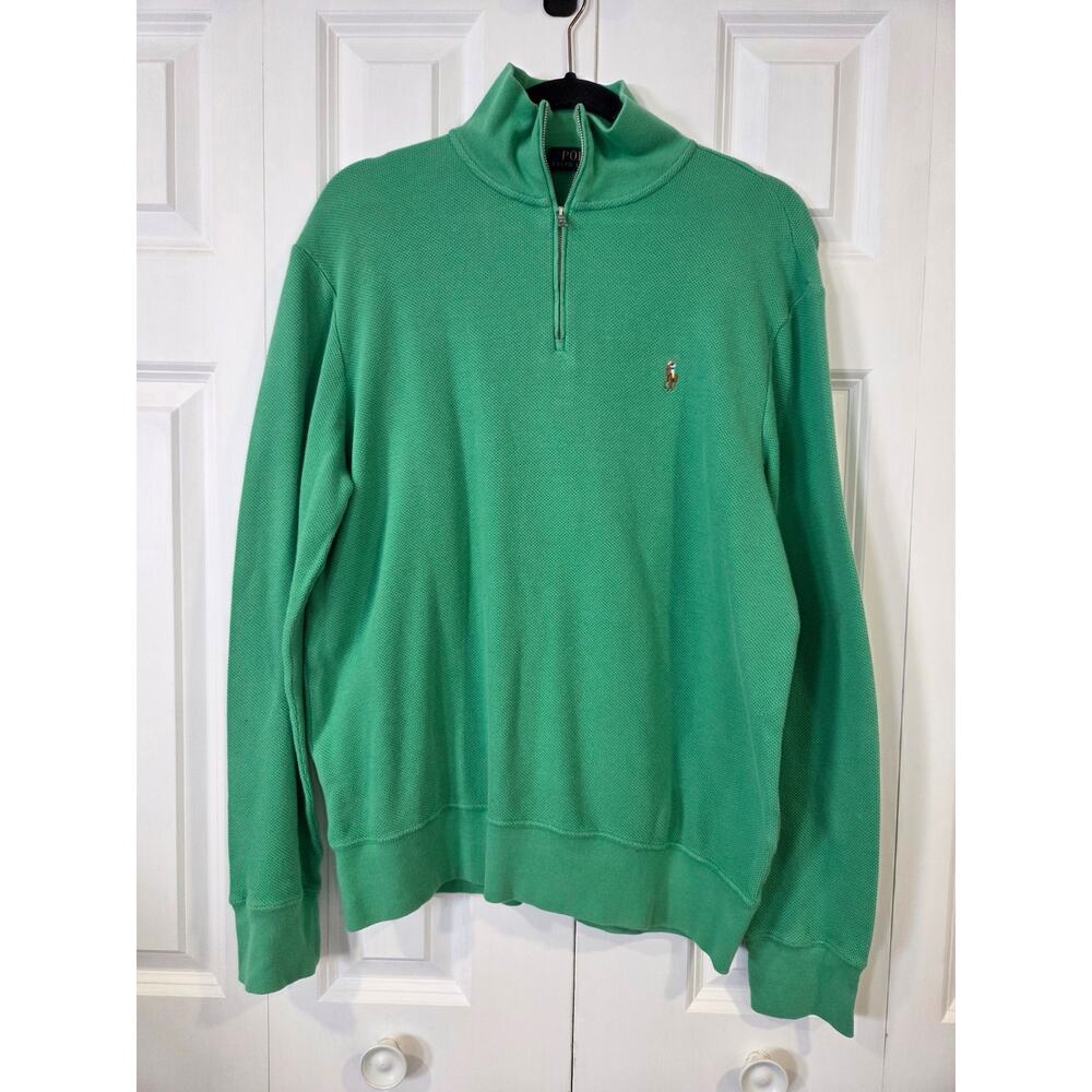 Polo Ralph Lauren Mens Large Sweater Green 1/4 Zip Pullover Pony Colorful Preppy